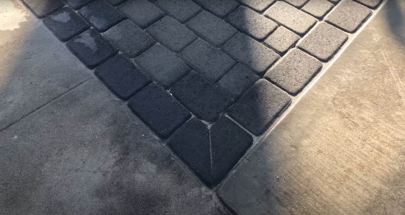 Close-up of stamped decorative concrete pavers in Redlands, CA